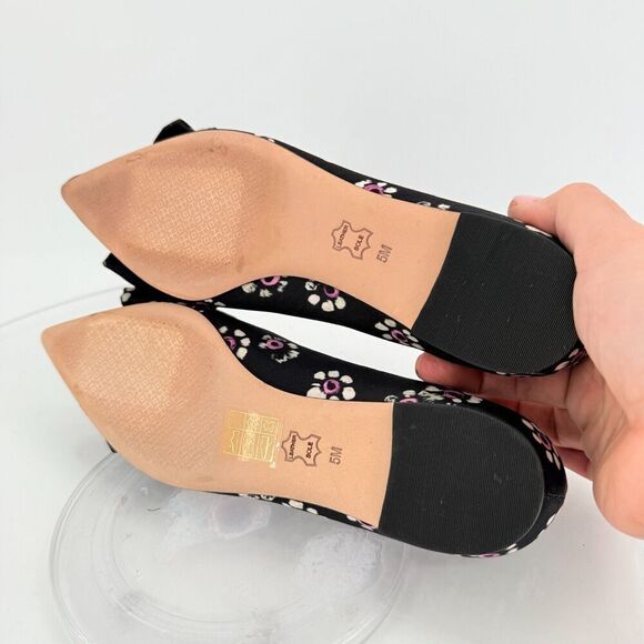 Tory Burch Rosalind Ballet Flats Women's Size 5 Black Floral Satin Bow Pointed - Picture 11 of 16